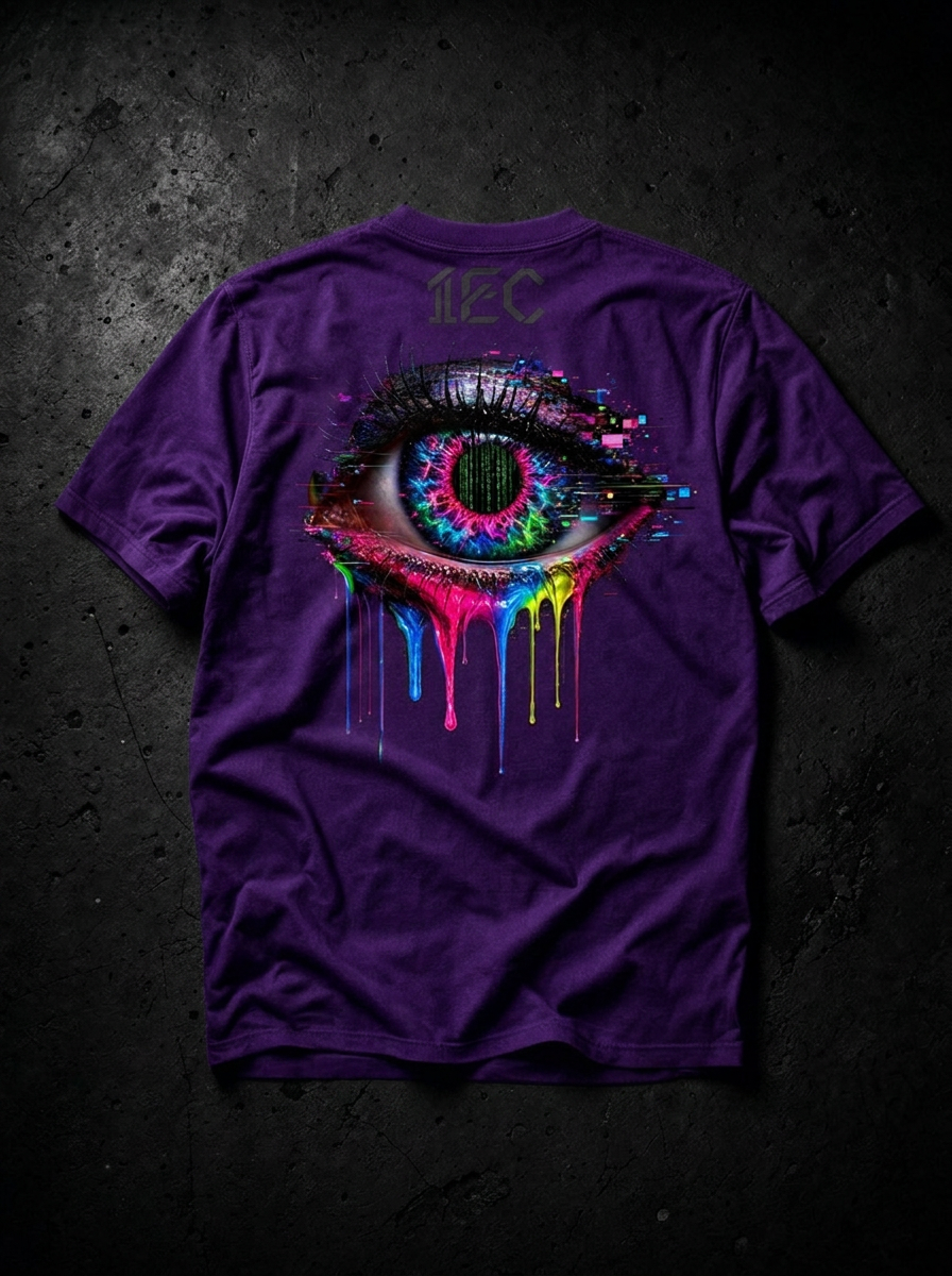 Glitch Drip Eye Tee — Purple, back