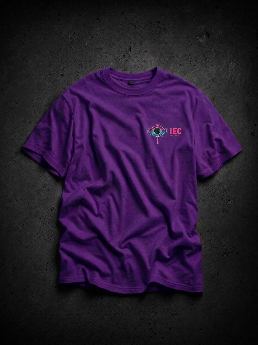Glitch Drip Eye Tee — Purple, front